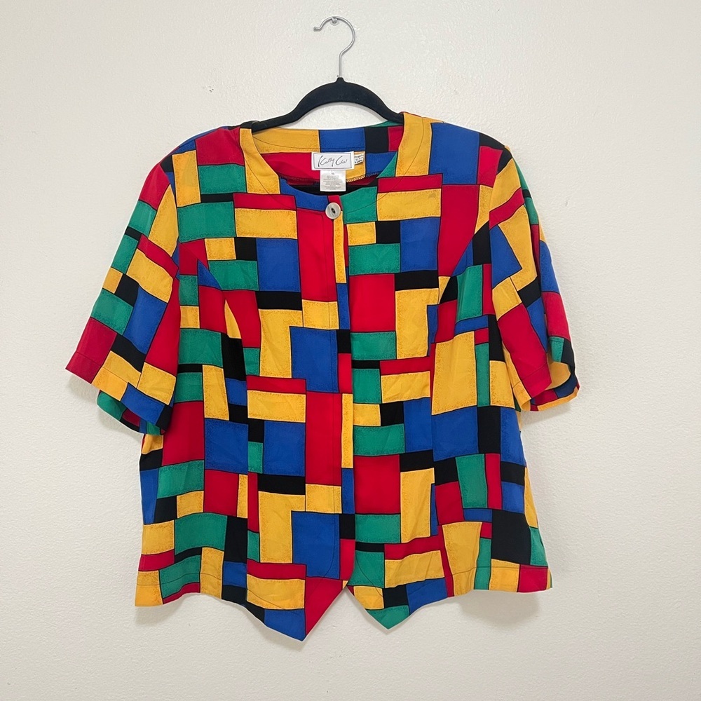 🤍 Vintage Kathy Che abstract color block button down shirt